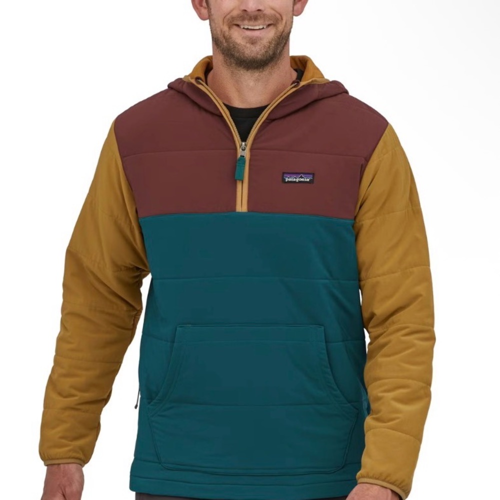 Patagonia Men's Teal and Brown Hooded Puffer Jacket